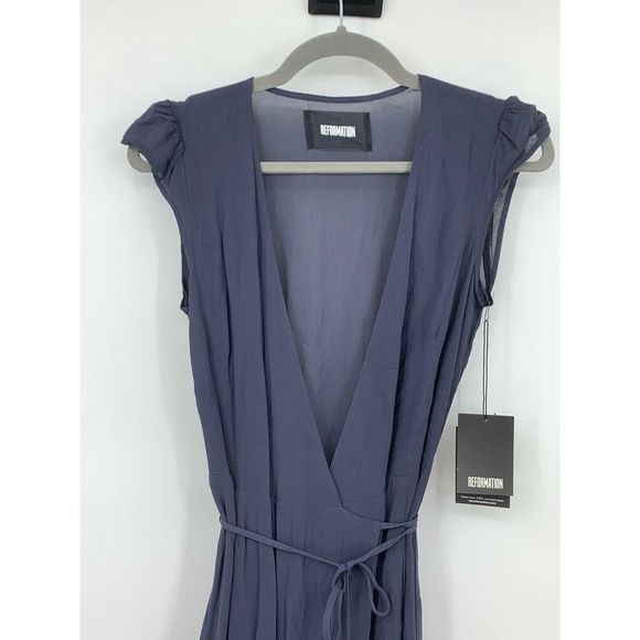 Reformation dress XS Mollie Indigo Blue Midi Wrap - Picture 3 of 8